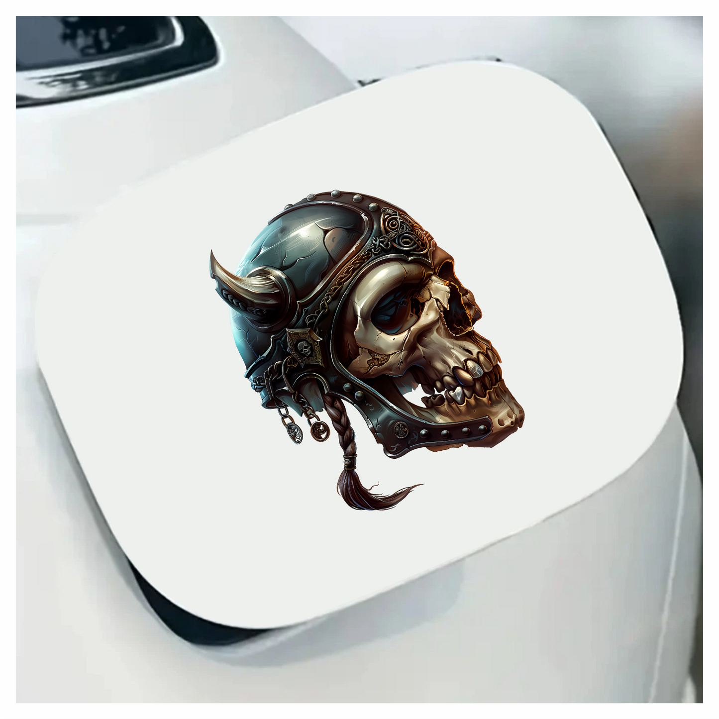 Skull Helmet Viking Silver Horns Vinyl Sticker Decal