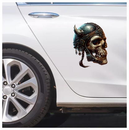 Skull Helmet Viking Silver Horns Vinyl Sticker Decal