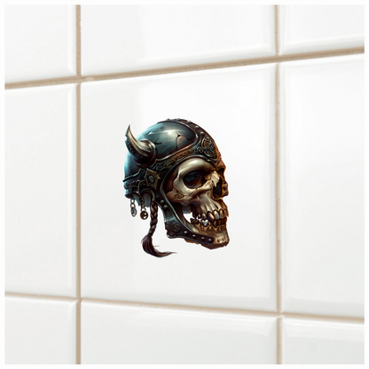 Skull Helmet Viking Silver Horns Vinyl Sticker Decal