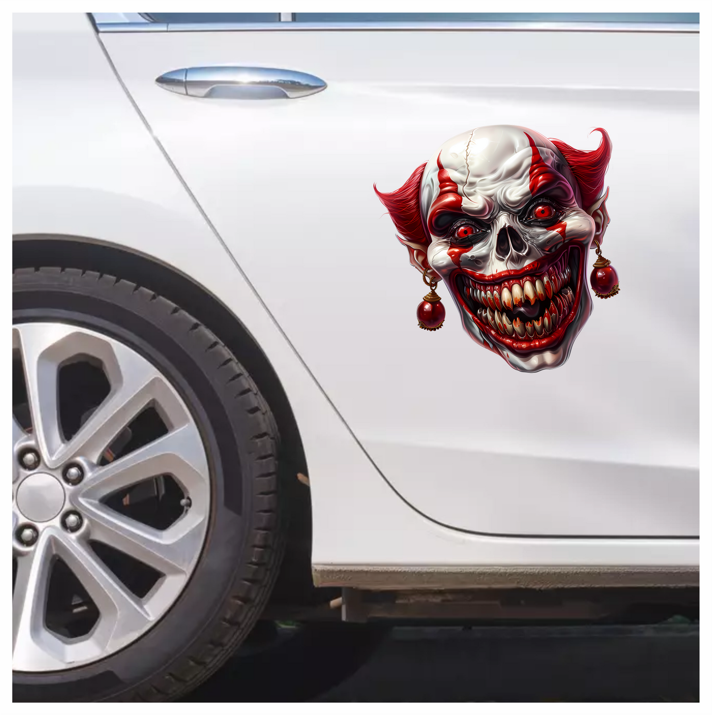 Clown Skull Red Teeth Eyes Vinyl Sticker Decal