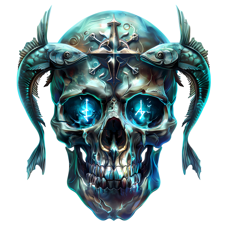 Skull Fish Blue Glowing Eyes Metal Vinyl Sticker Decal