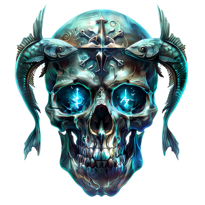 Skull Fish Blue Glowing Eyes Metal Vinyl Sticker Decal