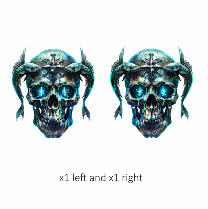 Skull Fish Blue Glowing Eyes Metal Vinyl Sticker Decal