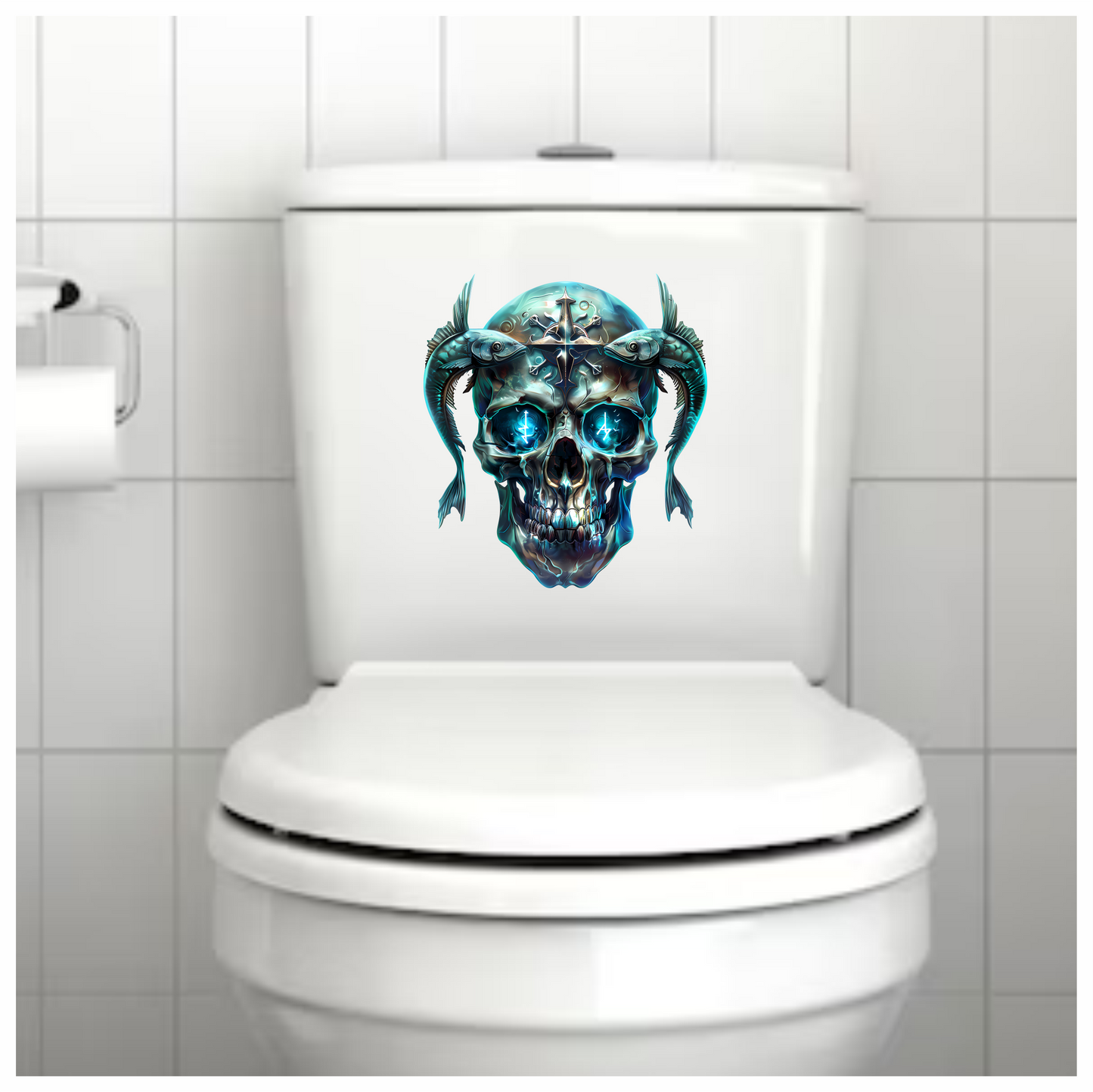 Skull Fish Blue Glowing Eyes Metal Vinyl Sticker Decal