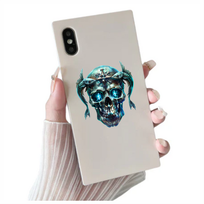 Skull Fish Blue Glowing Eyes Metal Vinyl Sticker Decal