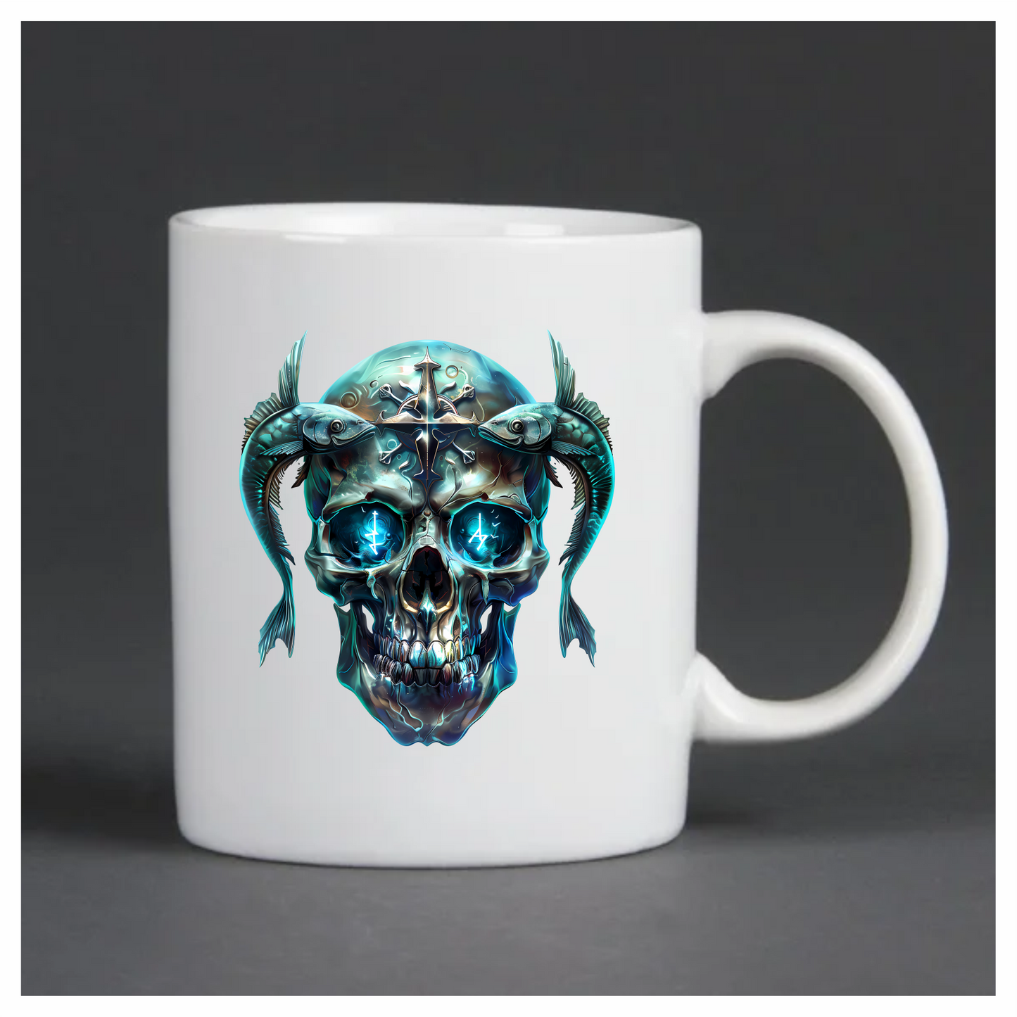 Skull Fish Blue Glowing Eyes Metal Vinyl Sticker Decal