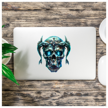 Skull Fish Blue Glowing Eyes Metal Vinyl Sticker Decal