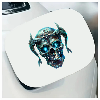 Skull Fish Blue Glowing Eyes Metal Vinyl Sticker Decal