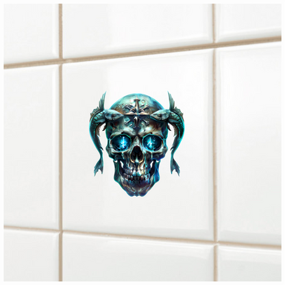 Skull Fish Blue Glowing Eyes Metal Vinyl Sticker Decal