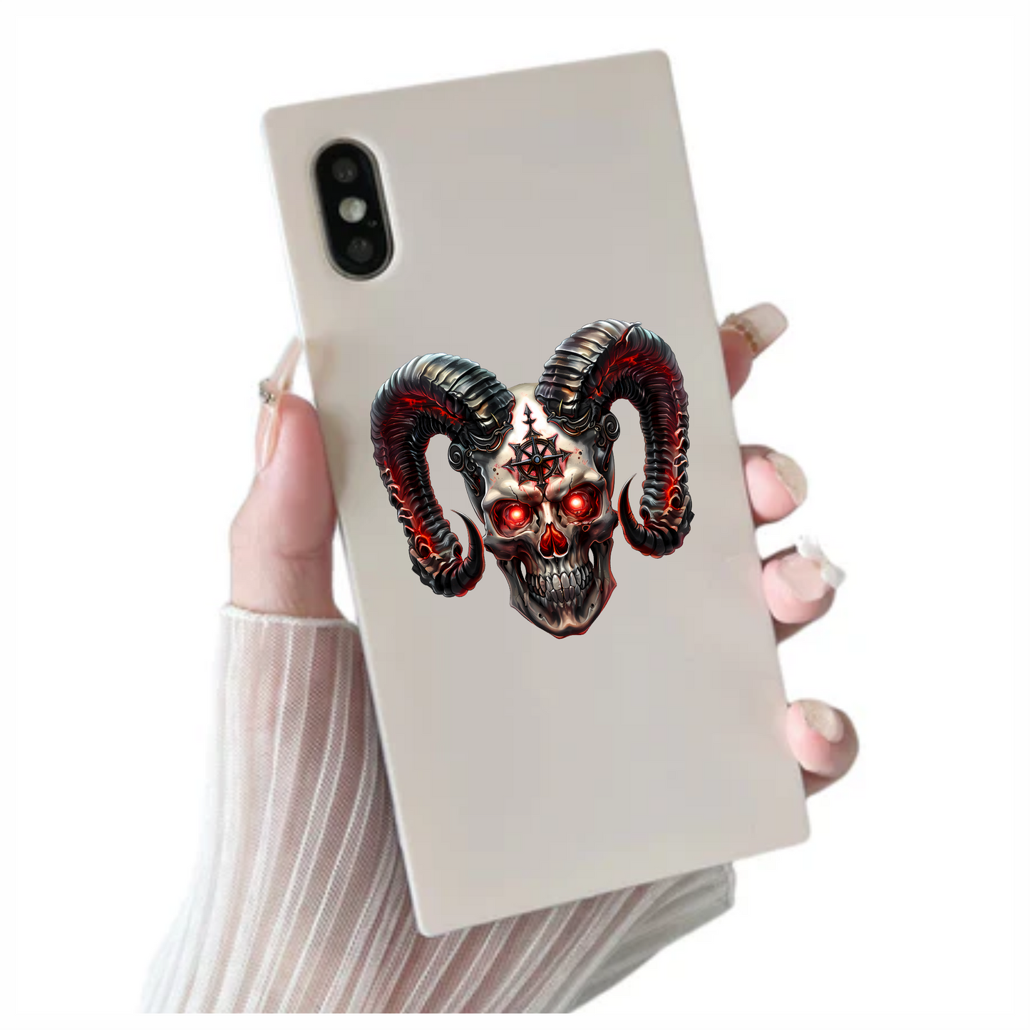Skull Red Horns Symbol Dark Vinyl Sticker Decal