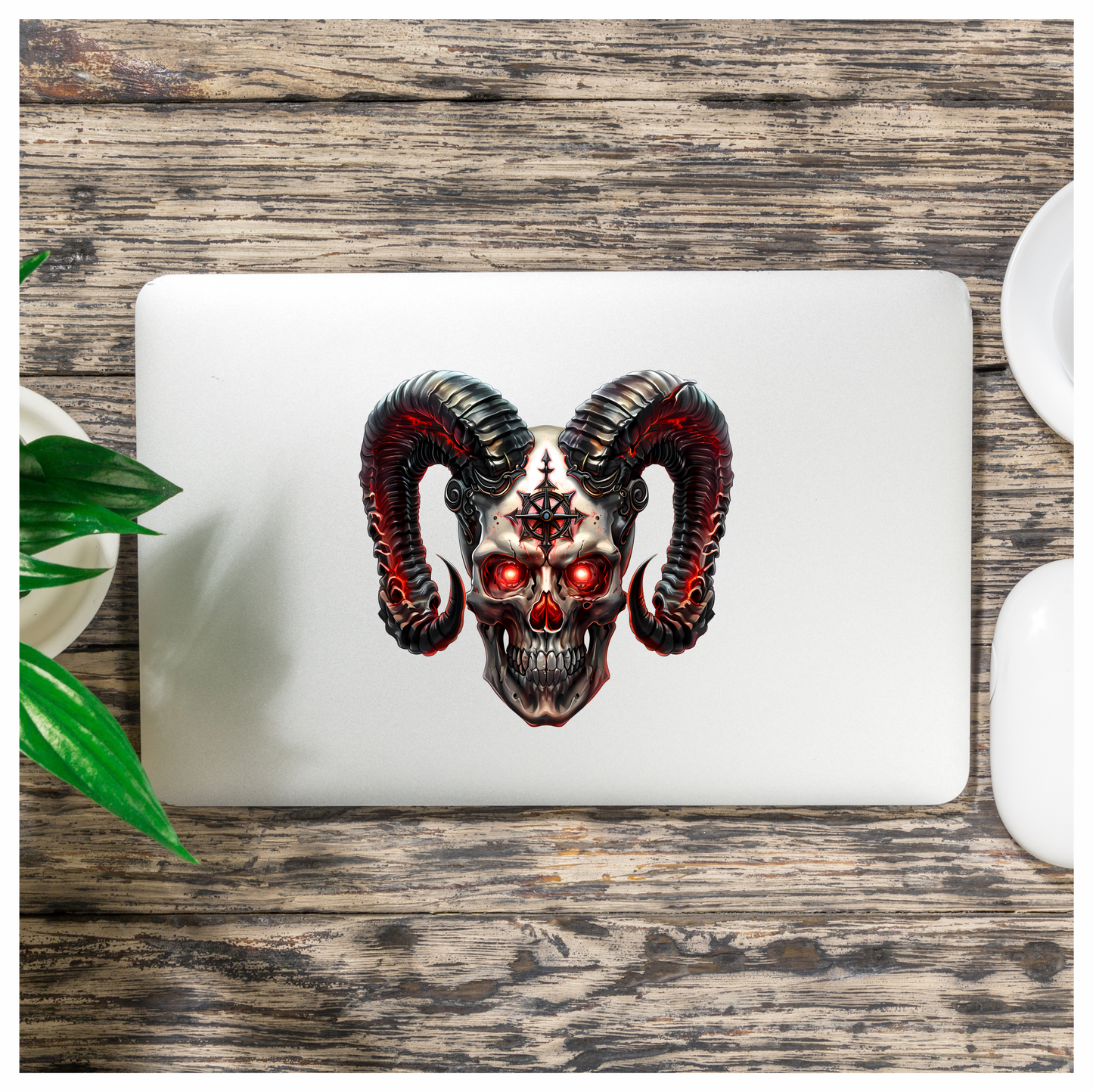 Skull Red Horns Symbol Dark Vinyl Sticker Decal