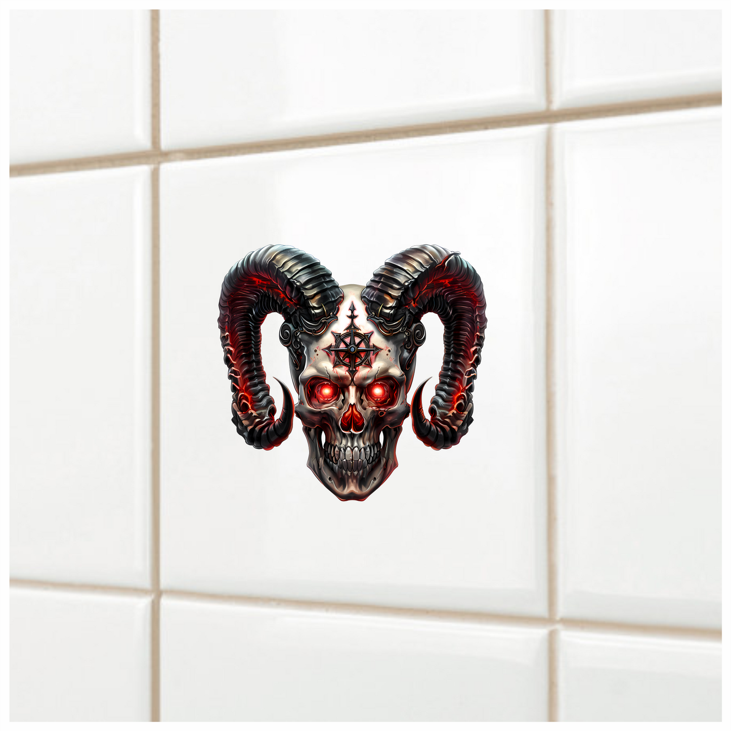 Skull Red Horns Symbol Dark Vinyl Sticker Decal