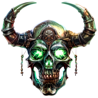 Skull Green Glowing Horns Metallic Viking Vinyl Sticker Decal