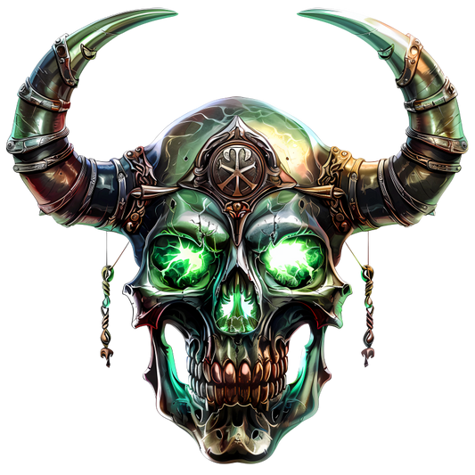 Skull Green Glowing Horns Metallic Viking Vinyl Sticker Decal