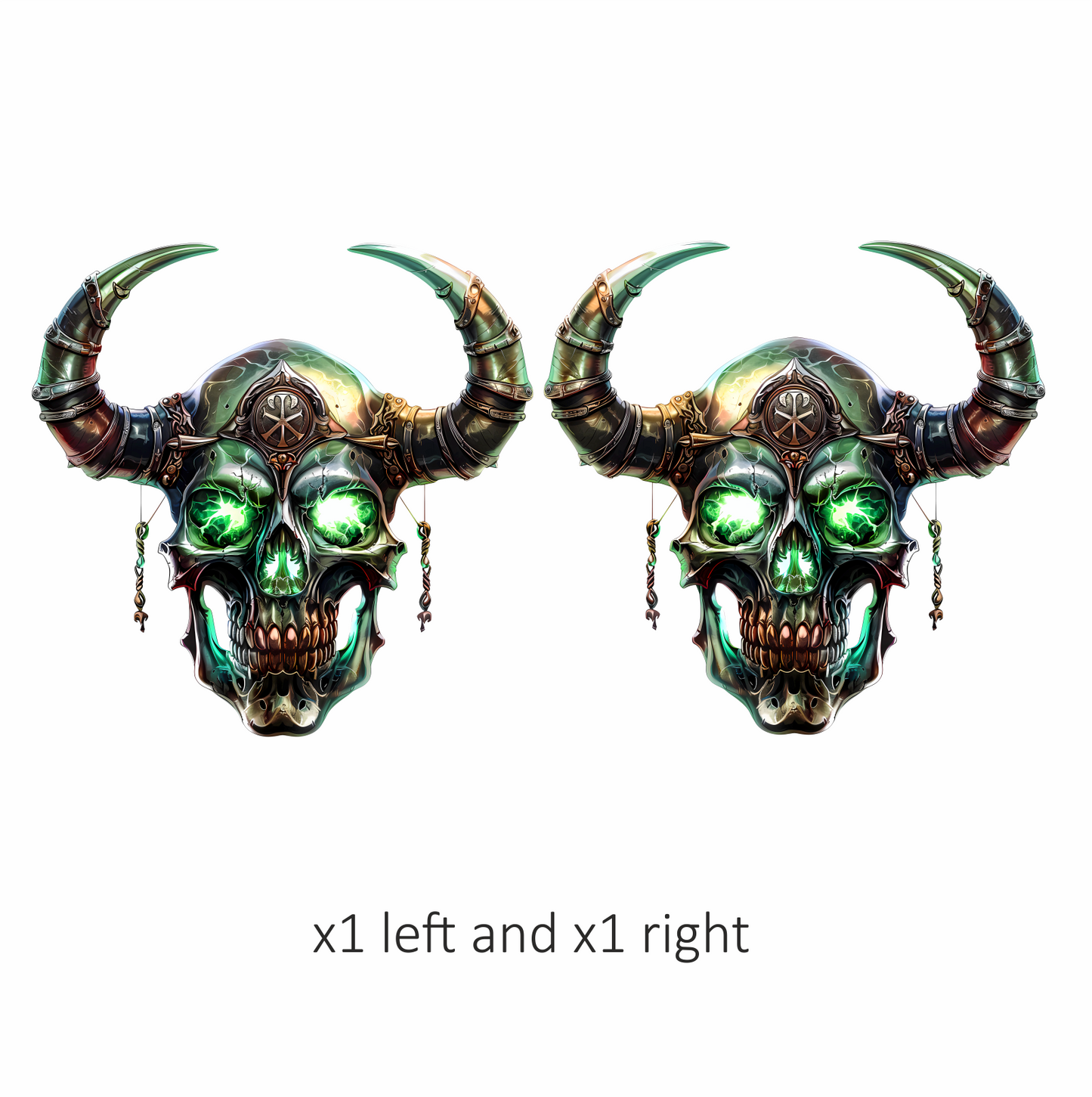 Skull Green Glowing Horns Metallic Viking Vinyl Sticker Decal