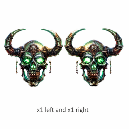 Skull Green Glowing Horns Metallic Viking Vinyl Sticker Decal