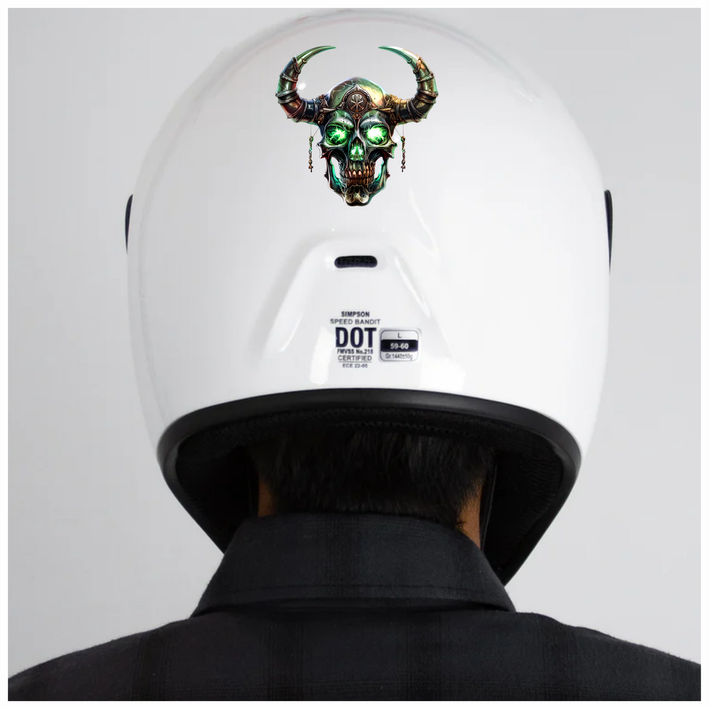 Skull Green Glowing Horns Metallic Viking Vinyl Sticker Decal