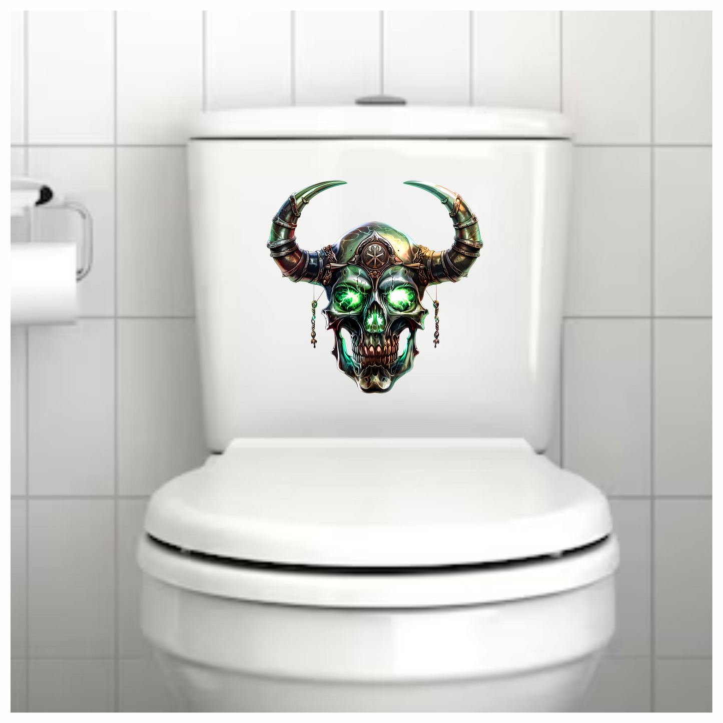 Skull Green Glowing Horns Metallic Viking Vinyl Sticker Decal