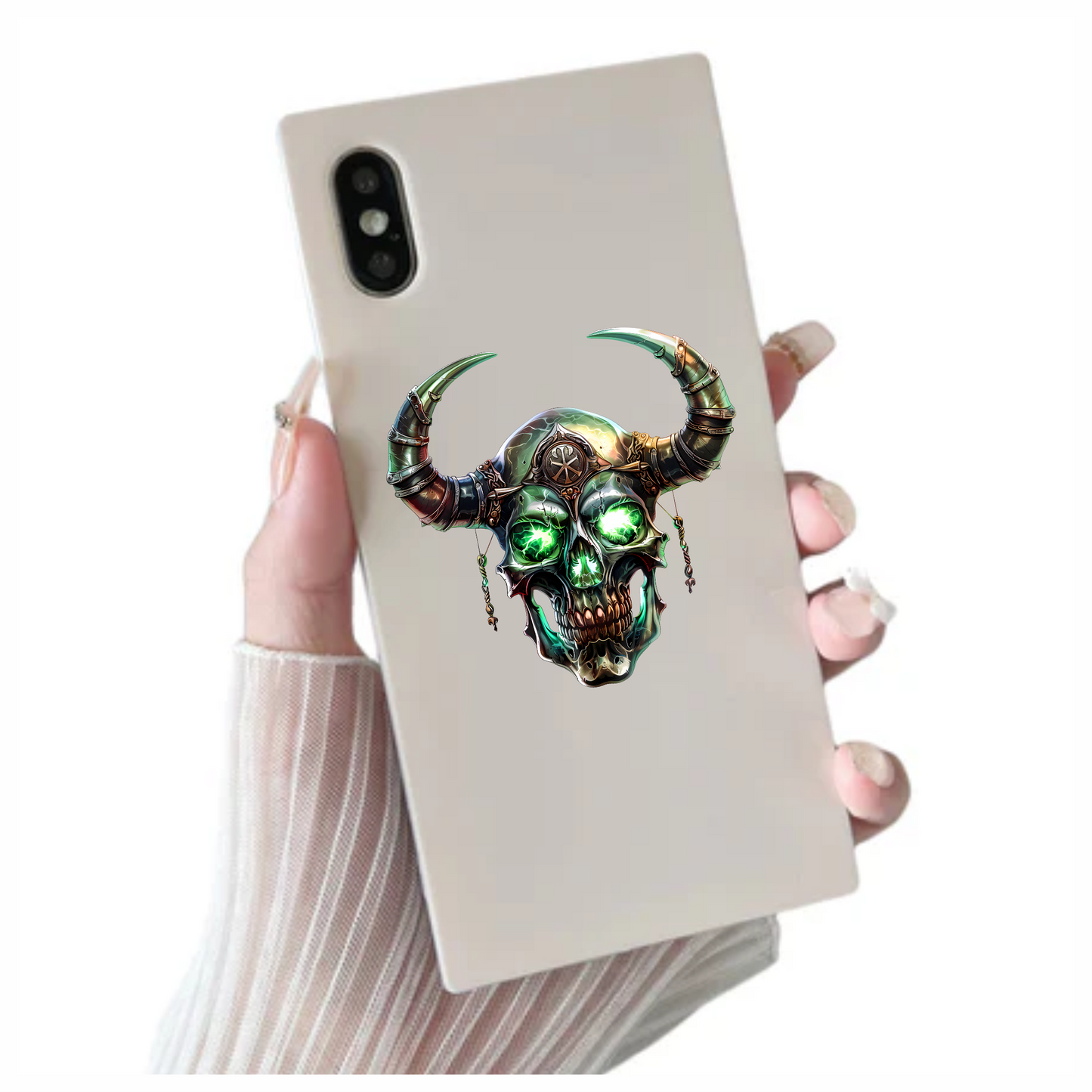 Skull Green Glowing Horns Metallic Viking Vinyl Sticker Decal