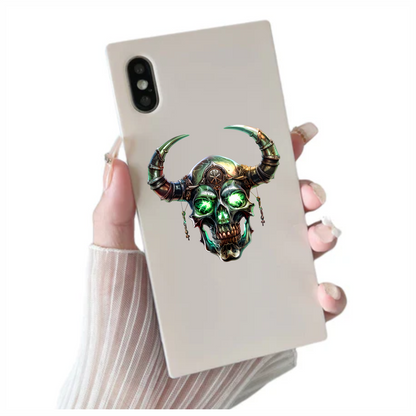 Skull Green Glowing Horns Metallic Viking Vinyl Sticker Decal