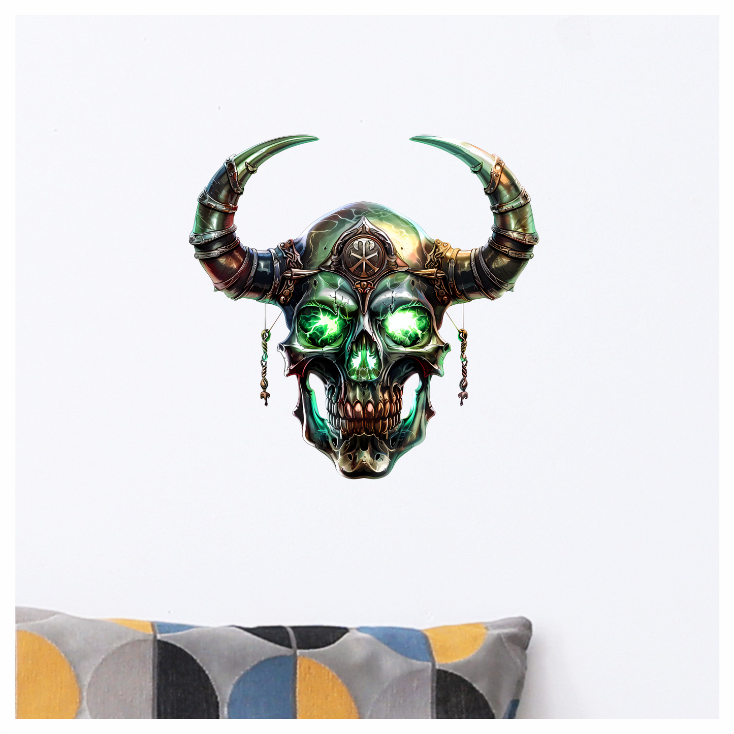 Skull Green Glowing Horns Metallic Viking Vinyl Sticker Decal