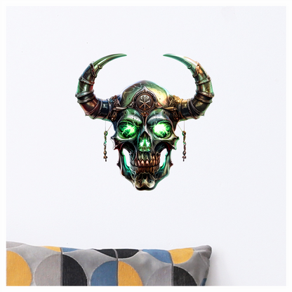Skull Green Glowing Horns Metallic Viking Vinyl Sticker Decal