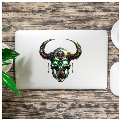 Skull Green Glowing Horns Metallic Viking Vinyl Sticker Decal