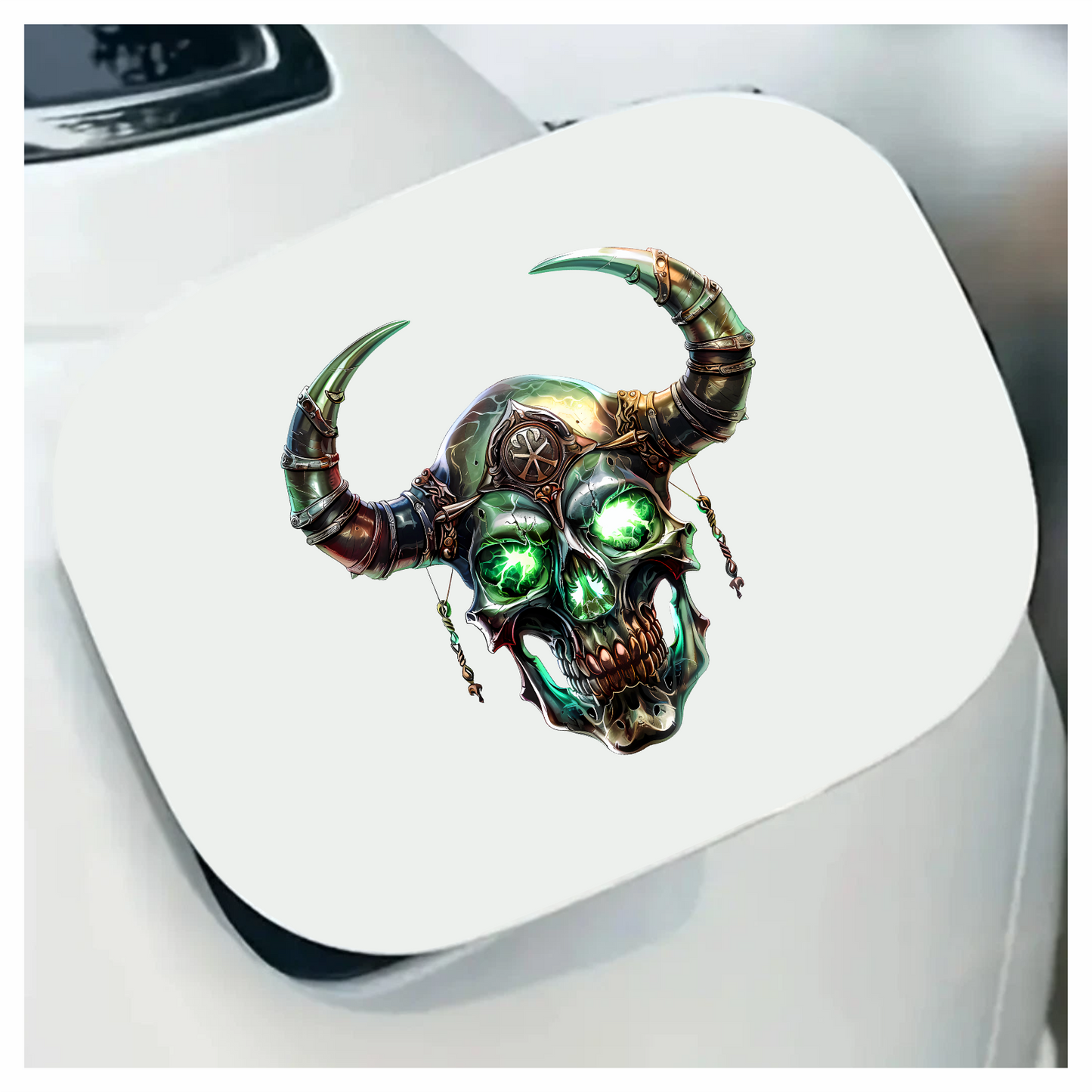 Skull Green Glowing Horns Metallic Viking Vinyl Sticker Decal