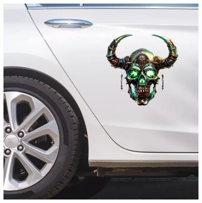 Skull Green Glowing Horns Metallic Viking Vinyl Sticker Decal