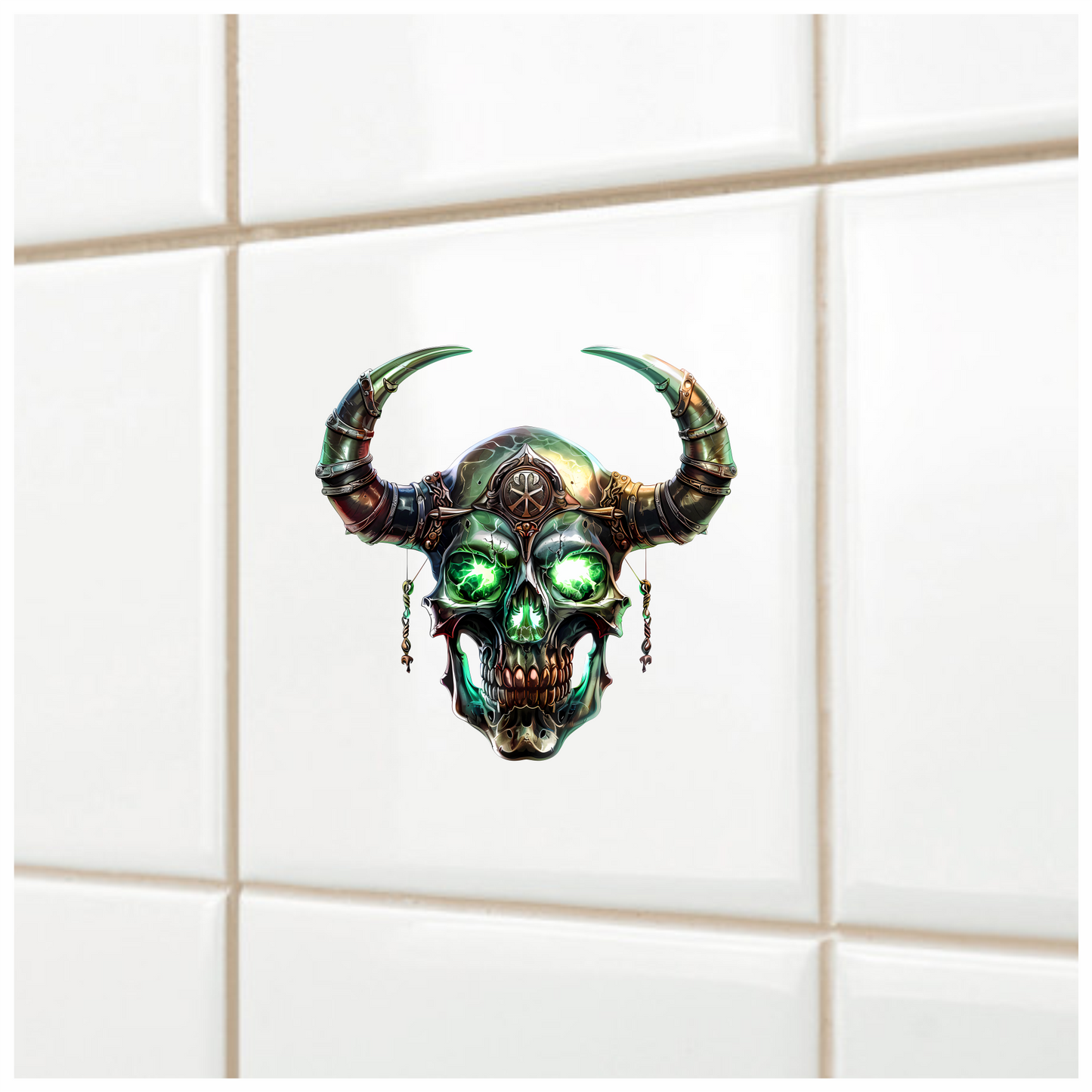 Skull Green Glowing Horns Metallic Viking Vinyl Sticker Decal