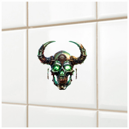 Skull Green Glowing Horns Metallic Viking Vinyl Sticker Decal