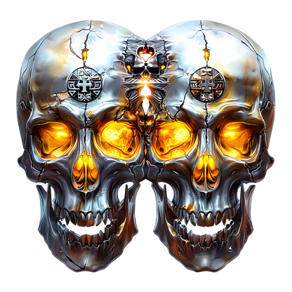 Silver Skull Orange Eyes Cat Vinyl Sticker Decal