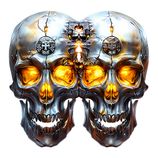 Silver Skull Orange Eyes Cat Vinyl Sticker Decal