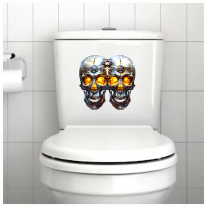 Silver Skull Orange Eyes Cat Vinyl Sticker Decal