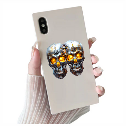 Silver Skull Orange Eyes Cat Vinyl Sticker Decal