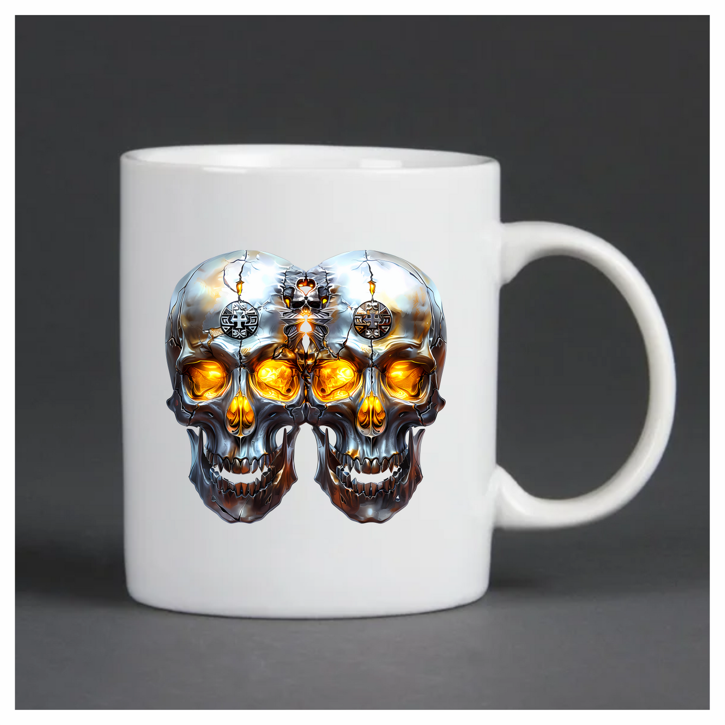 Silver Skull Orange Eyes Cat Vinyl Sticker Decal