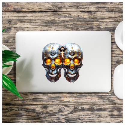 Silver Skull Orange Eyes Cat Vinyl Sticker Decal