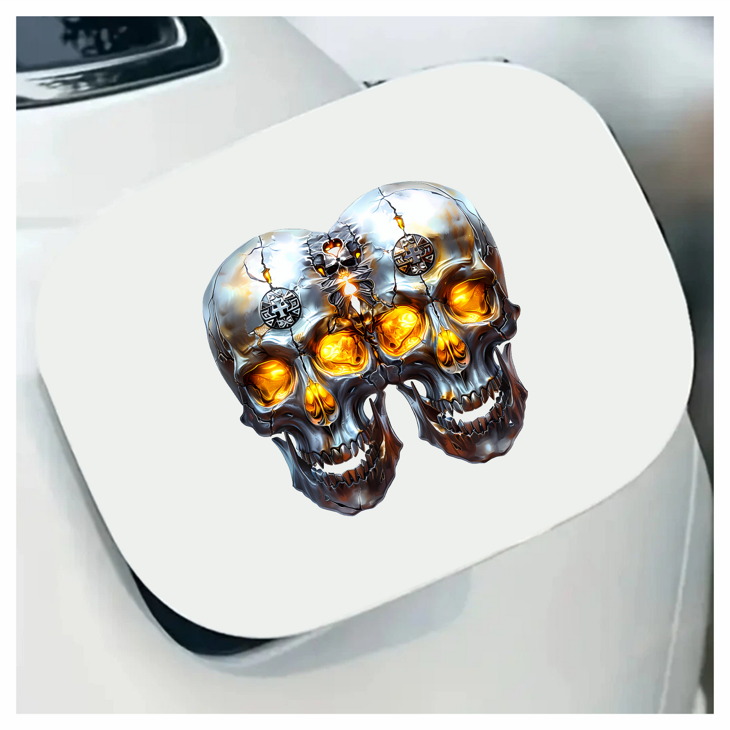 Silver Skull Orange Eyes Cat Vinyl Sticker Decal