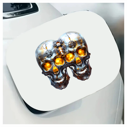 Silver Skull Orange Eyes Cat Vinyl Sticker Decal