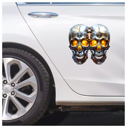 Silver Skull Orange Eyes Cat Vinyl Sticker Decal