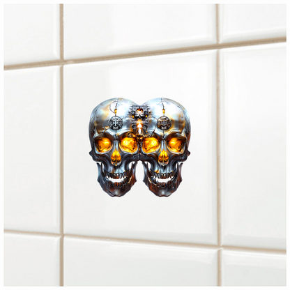 Silver Skull Orange Eyes Cat Vinyl Sticker Decal
