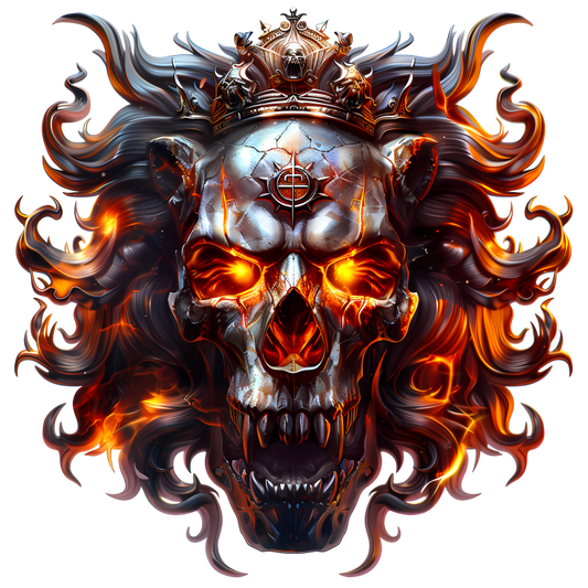 Skull Lion Crown Fire Orange Vinyl Sticker Decal