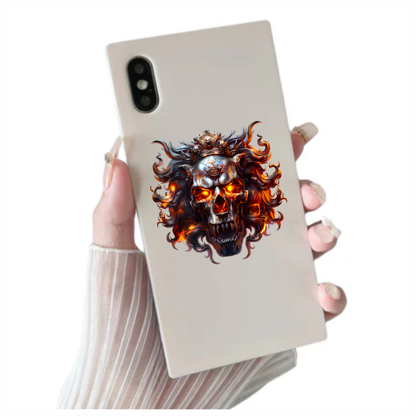 Skull Lion Crown Fire Orange Vinyl Sticker Decal