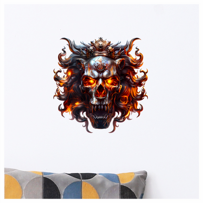 Skull Lion Crown Fire Orange Vinyl Sticker Decal