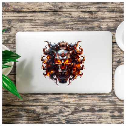 Skull Lion Crown Fire Orange Vinyl Sticker Decal