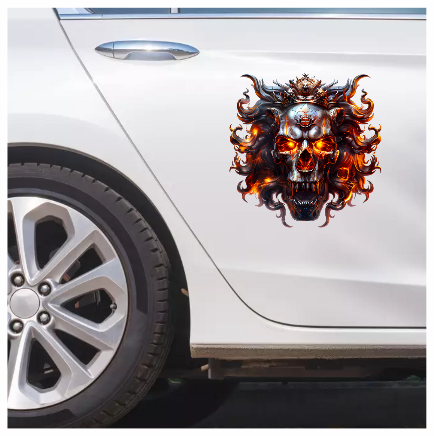Skull Lion Crown Fire Orange Vinyl Sticker Decal