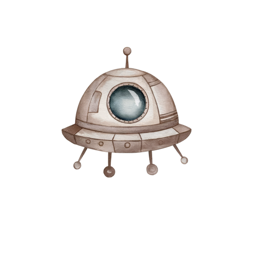 Illustration of a vintage-style UFO on a white background vinyl sticker.
