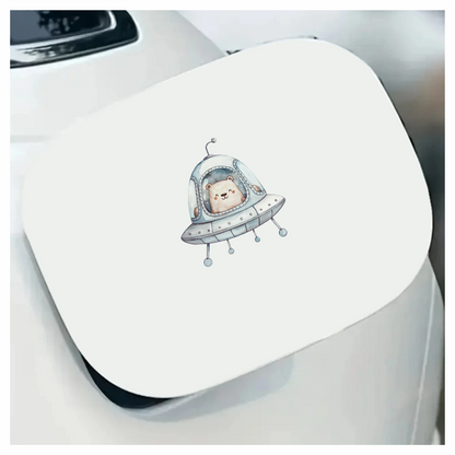 Bear Driving Grey Spaceship Cartoon Vinyl Decal Sticker