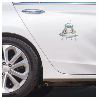 Bear Driving Grey Spaceship Cartoon Vinyl Decal Sticker