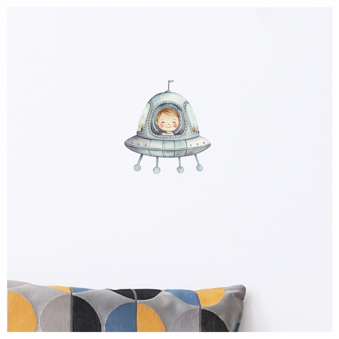 Smiling Child Inside Grey Spaceship Vinyl Decal Sticker